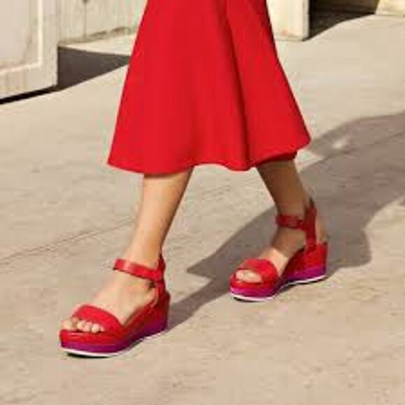 Cole Haan Grand Ambition Platform Chunky Wedge Heel Sandals Red Purple 8 - Picture 2 of 9